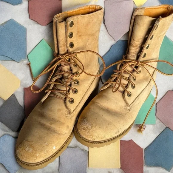 Timberland VTG Tan Lace-Up Boots Men’s Sz 7W Oil Resistant - Picture 4 of 8